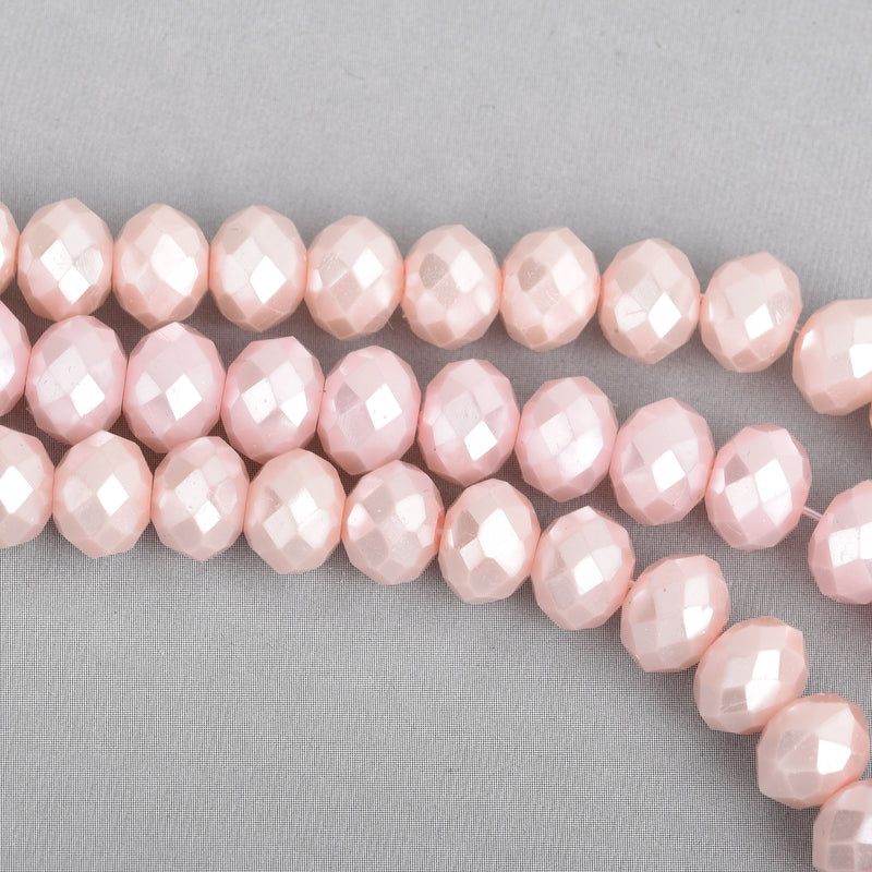 6mm Metallic Pearl LIGHT PASTEL PINK Crystal Glass Faceted Rondelle Beads x60 beads bgl0072