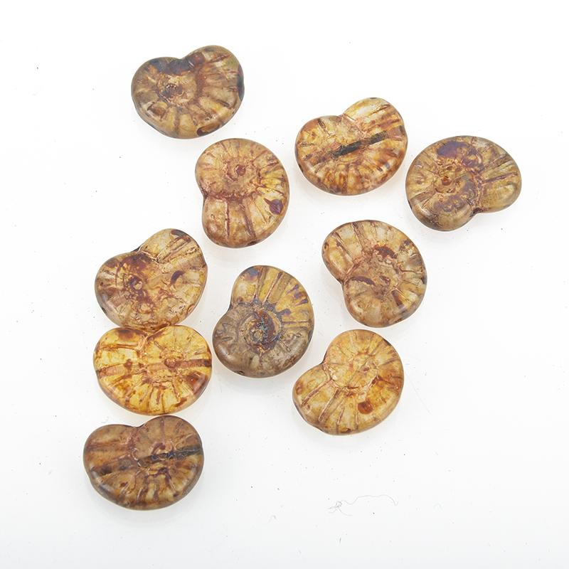 10 Honey Tan 17mm AMMONITE Czech Pressed Glass Beads . faceted bgl0189