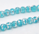 8mm BLUE Crackle Glass Beads with Silver Foil double strand, 116 beads bgl0330