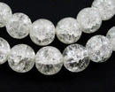 24 Crackle Glass CLEAR WHITE Round Glass Beads 8mm bgl0333
