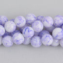 12mm White with Purple Swirl Marble Glass Beads . 30 beads  bgl0480