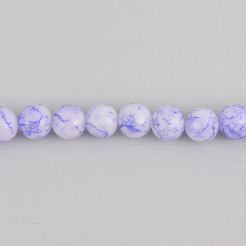 12mm White with Purple Swirl Marble Glass Beads . 30 beads  bgl0480