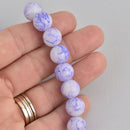 12mm White with Purple Swirl Marble Glass Beads . 30 beads  bgl0480