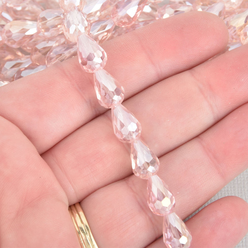 12mm Teardrop Briolette Crystal LIGHT PINK AB x29 beads bgl0499