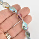 6 Crystal NORTHERN LIGHTS AB Coated Teardrop Beads, Sculpted Detail  bgl0561