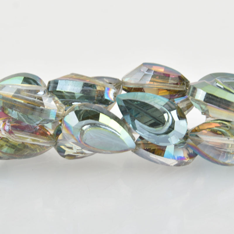 6 Crystal NORTHERN LIGHTS AB Coated Teardrop Beads, Sculpted Detail  bgl0561