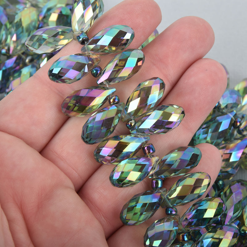 10 Crystal NORTHERN LIGHTS AB Teardrop Briolette Beads, faceted . top drilled . 20x10mm  bgl0574