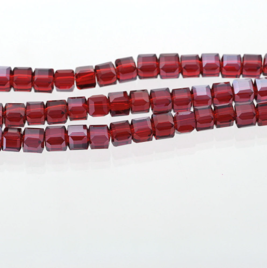 10 Faceted Crystal CUBE Beads, Precision Cut, RUBY RED, 6mm  bgl0605
