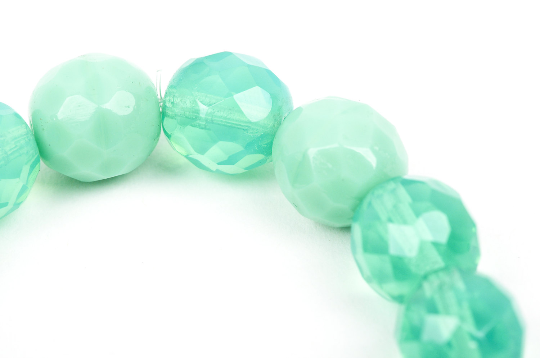 15 Mixed MINT GREEN Faceted Round Czech Glass Beads  12mm bgl0946