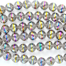 14mm Round Clear Crystal Beads with Electroplated Rainbow Ring around the middle x13 beads bgl1022