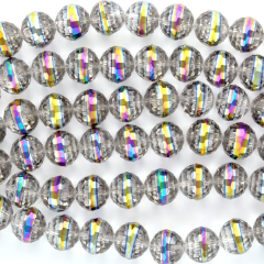 14mm Round Clear Crystal Beads with Electroplated Rainbow Ring around the middle x13 beads bgl1022