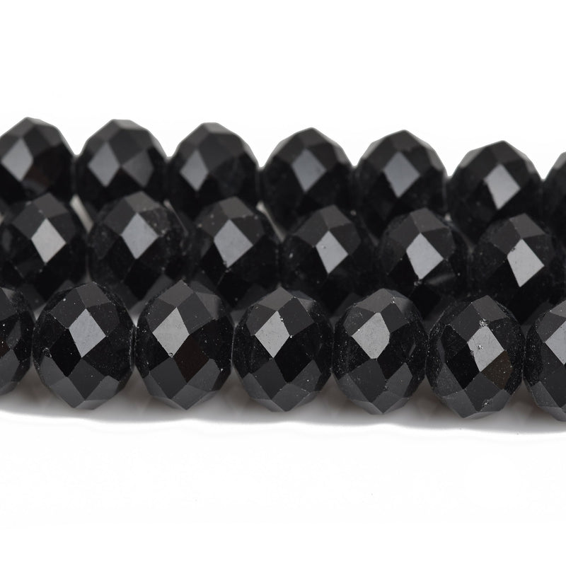 8mm JET BLACK Opaque Crystal Glass Faceted Rondelle Beads 24 beads bgl1042