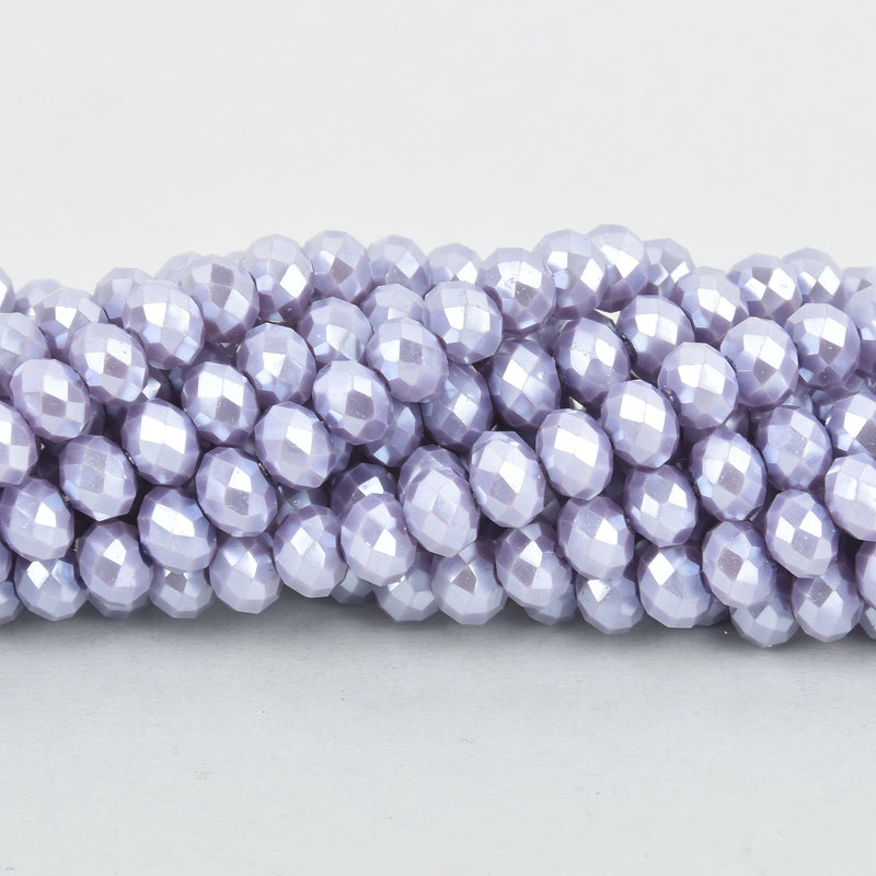 8mm Metallic Pearl LILAC LAVENDER PURPLE Opaque Crystal Glass Faceted Rondelle Beads 45 beads, bgl1236a