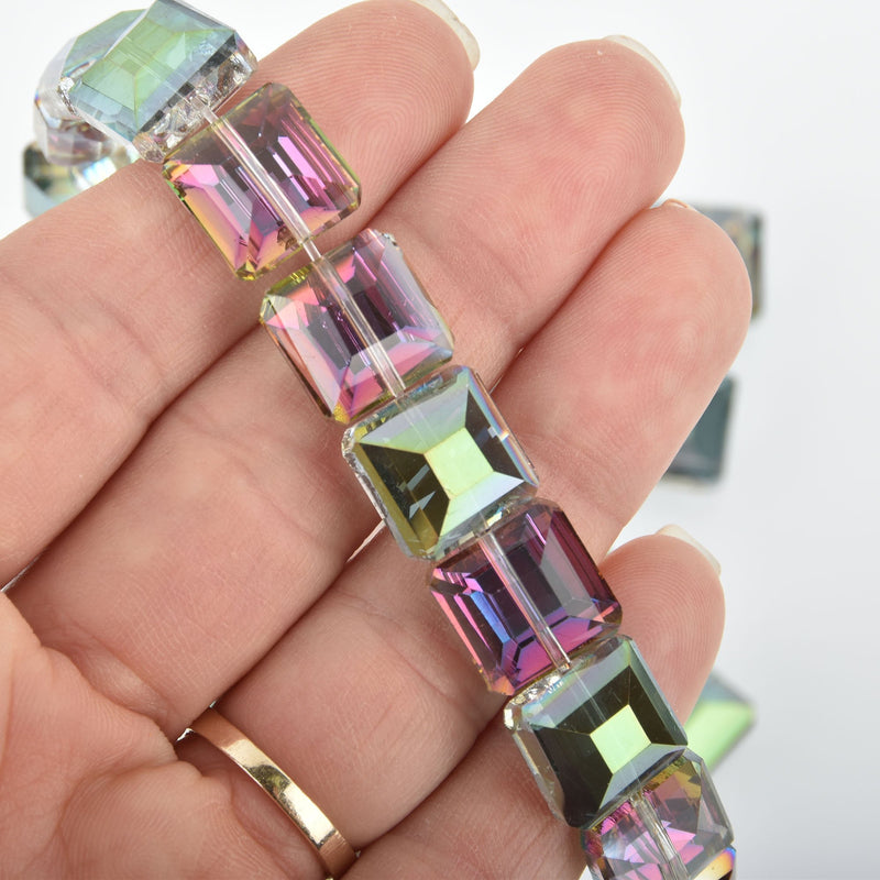 12mm NORTHERN LIGHTS AB Square Crystal Glass Beads x15 beads bgl1260a