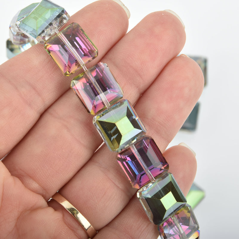 13mm NORTHERN LIGHTS AB Square Crystal Glass Beads, full strand, about 22 beads, bgl1260b