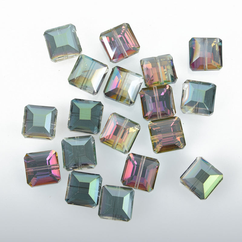 13mm NORTHERN LIGHTS AB Square Crystal Glass Beads, full strand, about 22 beads, bgl1260b