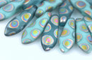 15x5mm BLUE GREEN PEACOCK Dagger Czech Glass Beads, top drilled, 50 beads,  bgl1332