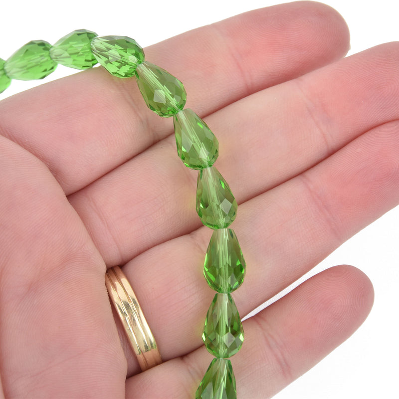 12mm Teardrop Crystal Beads, Faceted PERIDOT GREEN Transparent Glass Crystal Beads, 30 beads, bgl1462