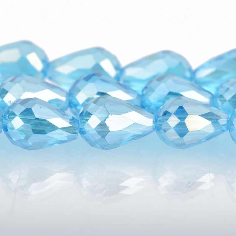 12mm Teardrop Crystal Beads, Faceted AQUAMARINE BLUE AB Transparent Glass Crystal Beads, 29 beads, bgl1631