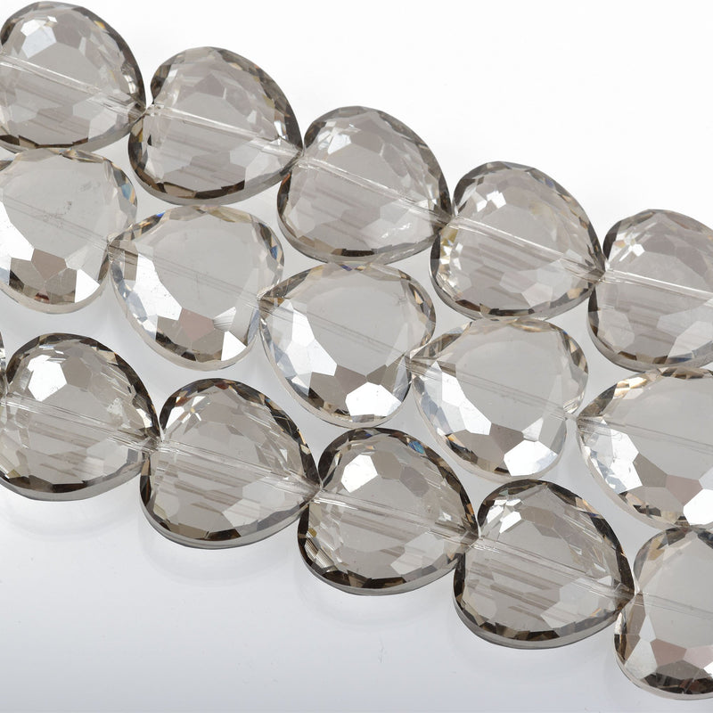 22mm Heart Beads Crystal SMOKE GRAY TRANSPARENT, 14 beads, bgl1635