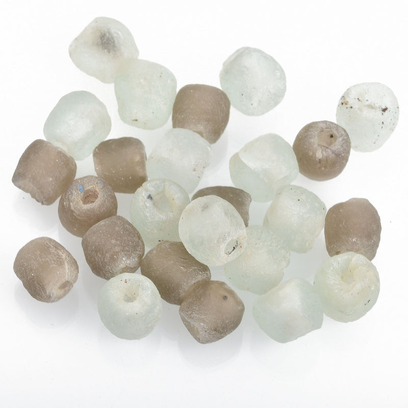 10mm Matte WHITE and MUSHROOM TAUPE Glass Beads Round x10 beads bgl1645