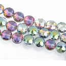 12mm Glass Coin Beads NORTHERN LIGHTS Flower Pattern Faceted 20 beads bgl1657
