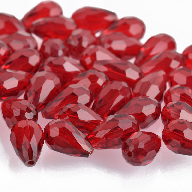 15mm RED Teardrop Briolette Crystal Beads x20 beads bgl1659