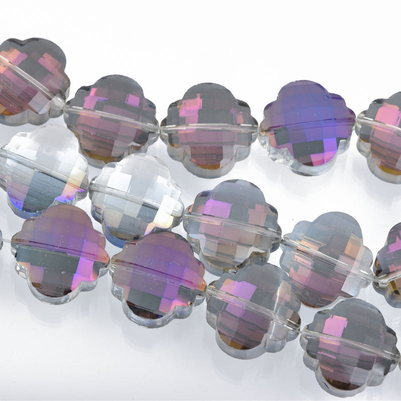 10 PURPLE VITRAIL QUATREFOIL Crystal Glass Beads, checkerboard faceted,  20mm, bgl1661