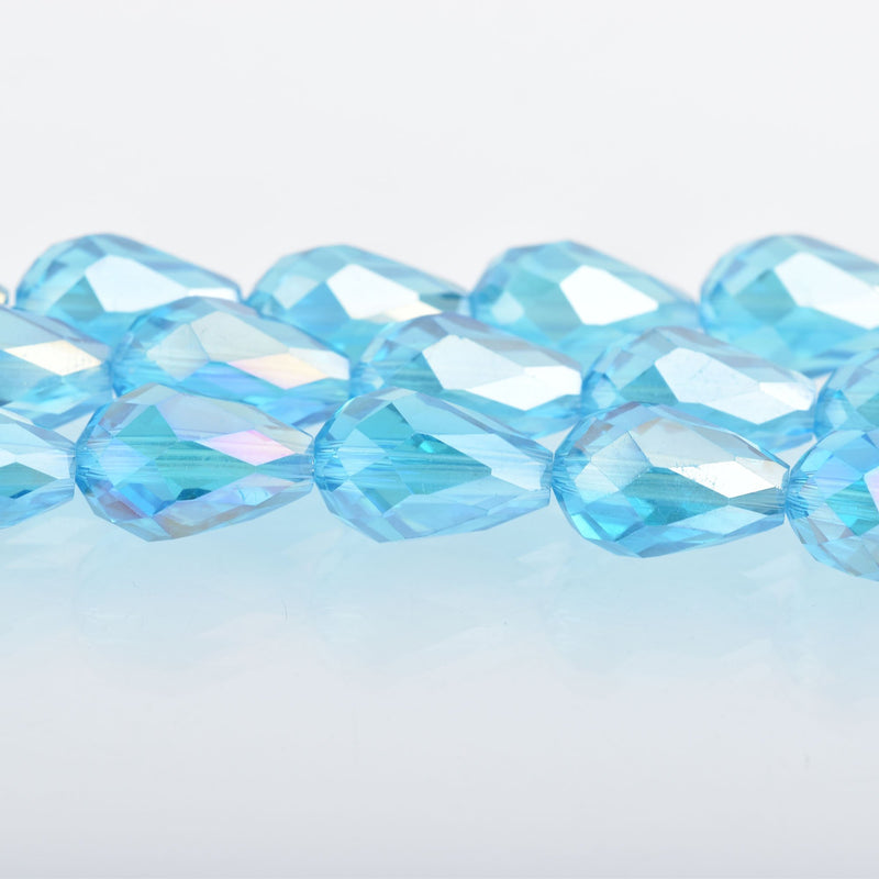 12mm Teardrop Crystal Beads, Faceted Turquoise BLUE AB 21 beads bgl1664