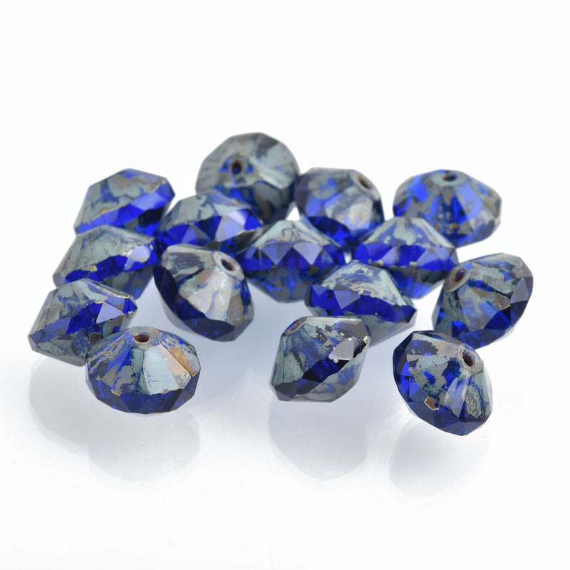 15 COBALT BLUE Picasso Bicone Czech Glass Beads 13mm bgl1670