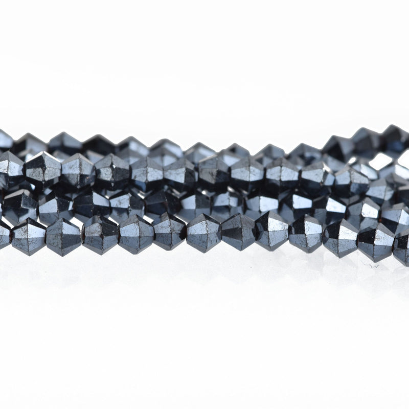 3mm BLACK HEMATITE Bicone Glass Crystal Beads Transparent Faceted x100 bgl1676