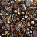 CHOCOLATE BROWN Glass Bead Soup Mix, Crystal, crackle glass, lampwork, crystals, pearls 3x4" bag bgl1691