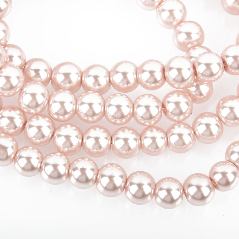 8mm BLUSH PINK Round Glass Pearl Beads x100 beads bgl1713