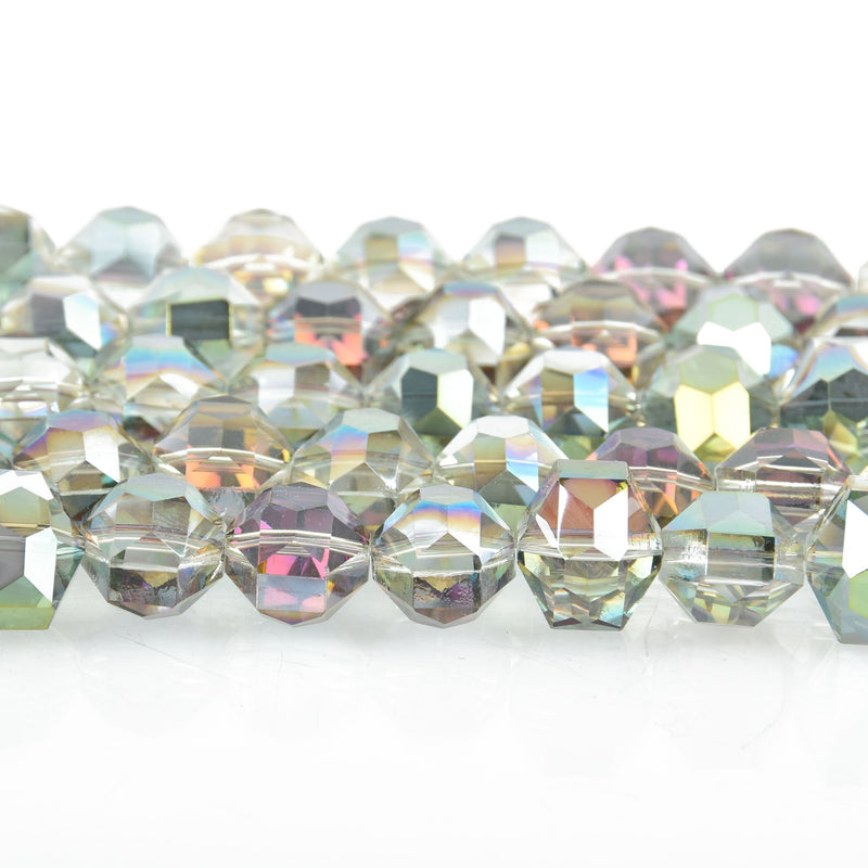 15mm NORTHERN LIGHTS Hexagon Nugget Crystal Glass Beads, 1 strand, 22 beads, bgl1694