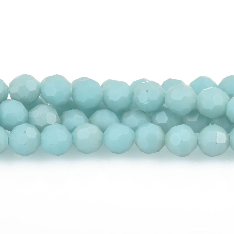8mm MATTE BLUE Glass Crystal Round Beads, Opaque Faceted Beads, 34 beads, bgl1697