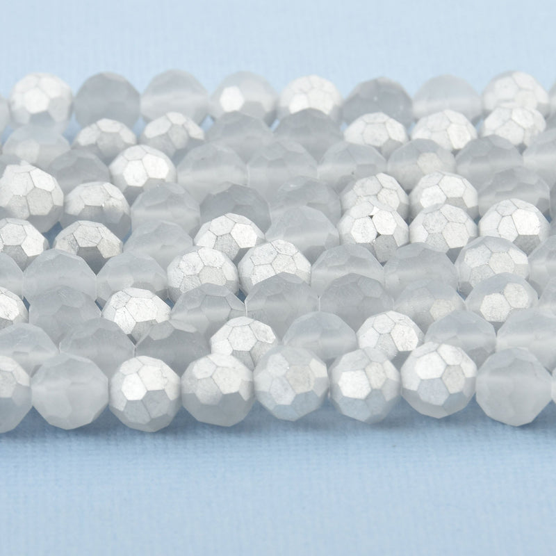 8mm MATTE GRAY SILVER Glass Crystal Round Beads, Opaque Faceted Beads, 34 beads, bgl1702