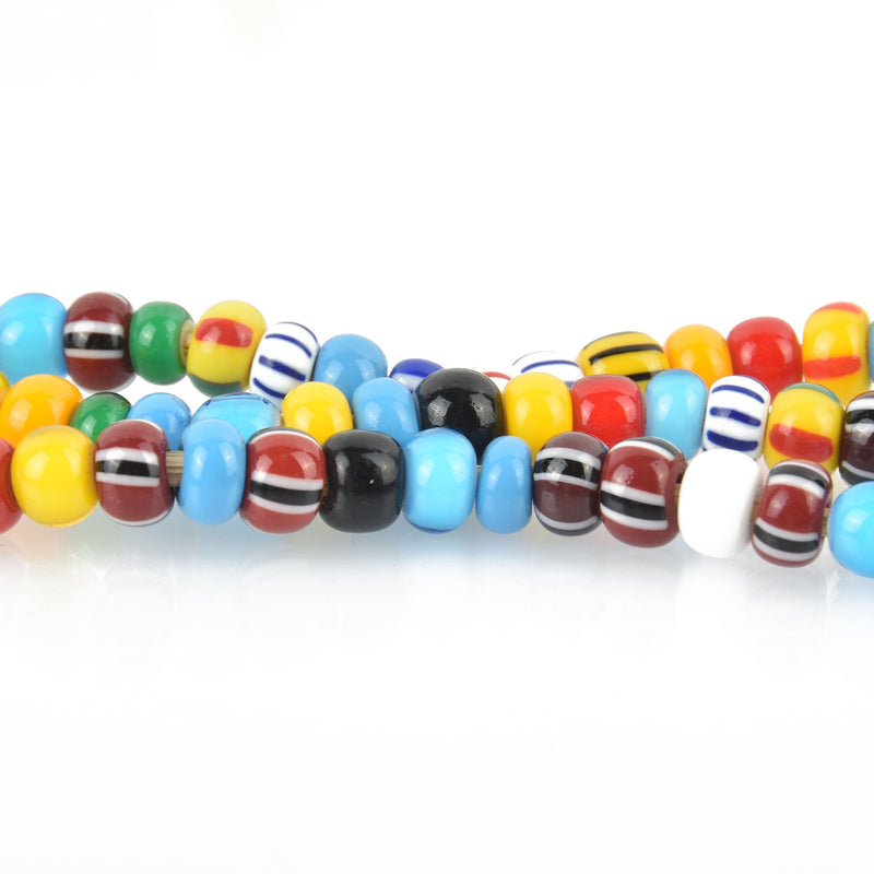 8mm MULTICOLOR Glass Rondelle African Trade Beads Recycled Glass x25 beads bgl1709