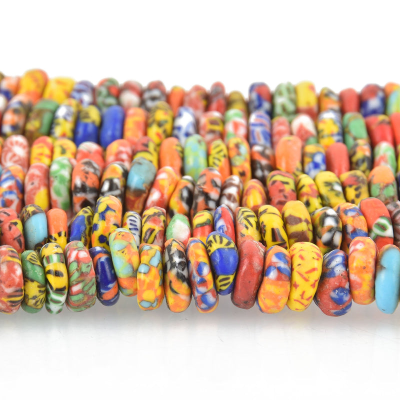 10mm to 12mm MULTICOLOR Glass Rondelle African Trade Beads Recycled Glass x25 beads bgl1711