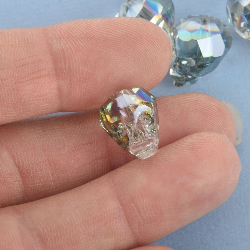 15mm Crystal Skull Beads, NORTHERN LIGHTS VITRAIL, x5 beads, bgl1722
