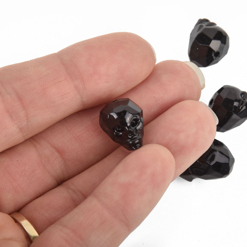 15mm Crystal Skull Beads, BLACK, x5 beads, bgl1723