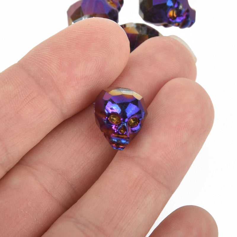 15mm Crystal Skull Beads, PURPLE IRIS METALLIC, x5 beads, bgl1724