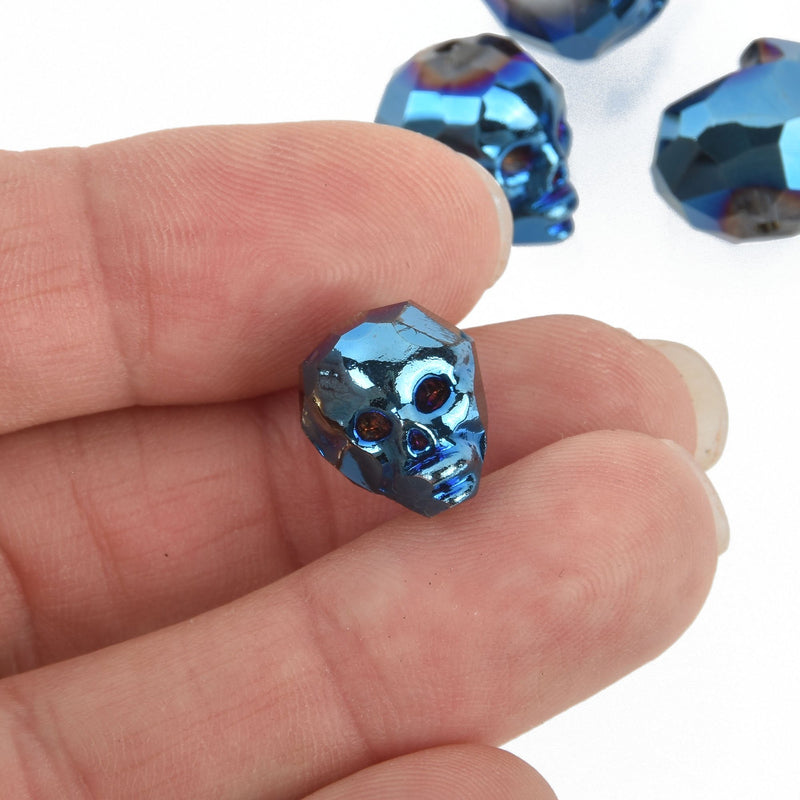 15mm Crystal Skull Beads, BLUE IRIS METALLIC, x5 beads, bgl1725
