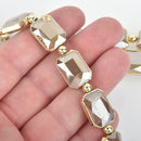18mm Taupe Glass RECTANGLE Beads Gold Metal Bezel faceted half strand 9 beads bgl1728