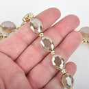 16mm Taupe Glass OVAL Beads Dusk Rose Gold Metal Bezel faceted half strand 9 beads bgl1730