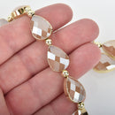 18mm Taupe Glass TEARDROP Beads Gold Metal Bezel faceted half strand 9 beads bgl1734