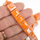 12mm ORANGE SWIRL Square Crystal Glass Beads x15 beads bgl1741