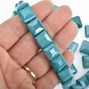 12MM TEAL BLUE SWIRL Square Crystal Glass Beads x15 beads bgl1745