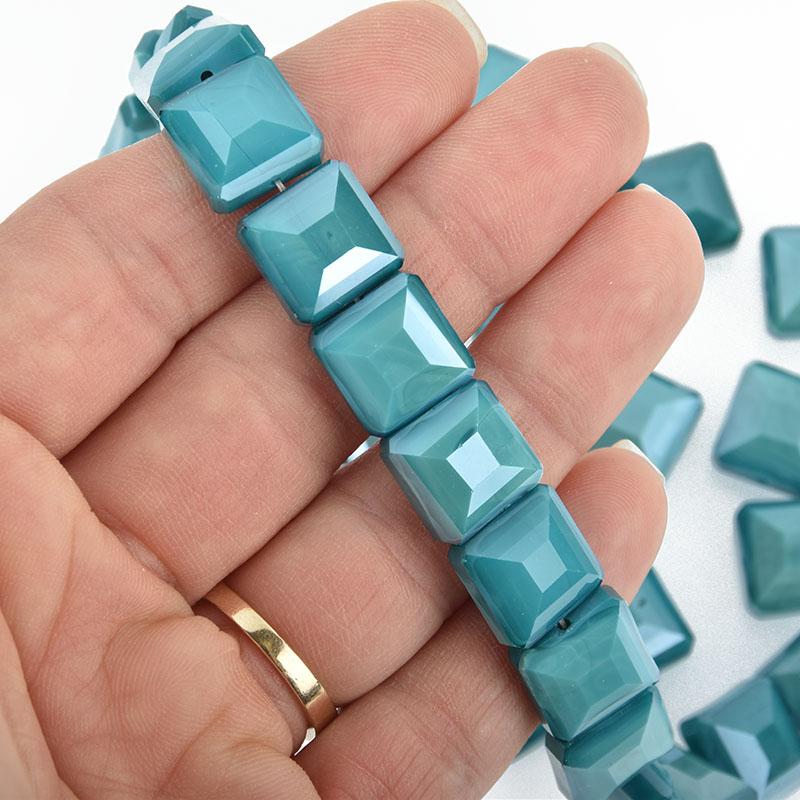 12MM TEAL BLUE SWIRL Square Crystal Glass Beads x15 beads bgl1745