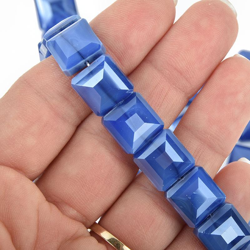 12mm ROYAL BLUE SWIRL Square Crystal Glass Beads x15 beads bgl1746