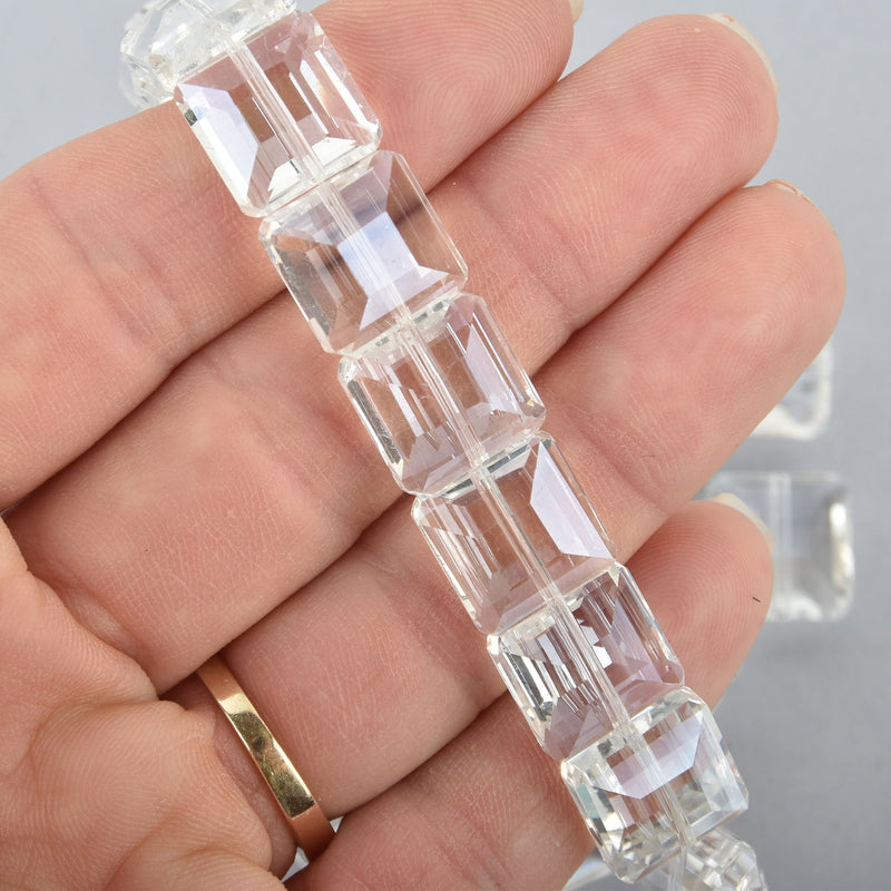 12mm CLEAR Square Crystal Glass Beads x15 beads bgl1747